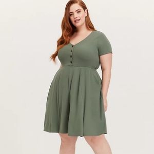 Torrid 2 Rib Button Down Skater Dress Light Olive